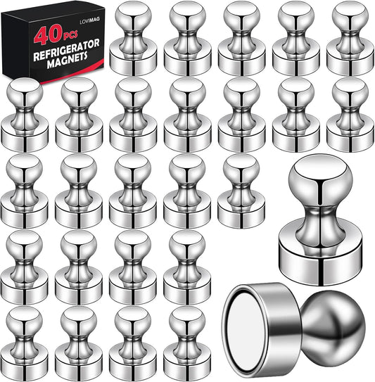 LOVIMAG Fridge Magnets 40Pcs Refrigerator Whiteboard Small Strong Magnet Classroom Kitchen Accessories Decorative Locker Set Decor Must Haves Office Calendar Refrigerador Magnetic Cute Crafts Silver