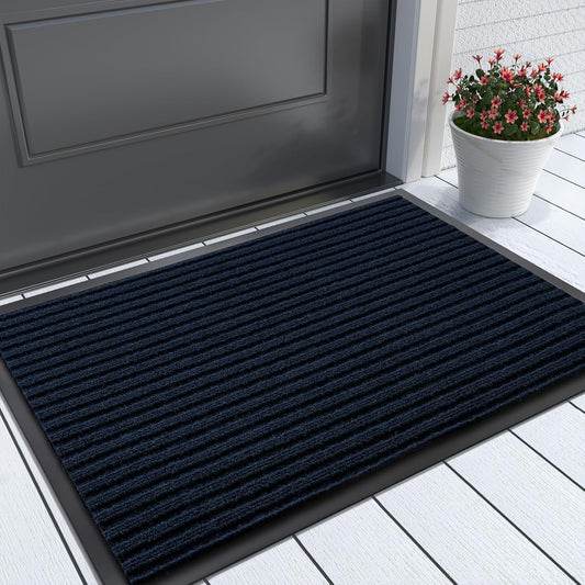 Yimobra Front Door Mat Outdoor Indoor Entrance, 100% Waterproof All-Season All Weather Doormat, Welcome Matt Outside Entry, Non Slip, Low Profile, Heavy Duty Patio Porch Floor Mat,29.5 x 17, Navy Blue