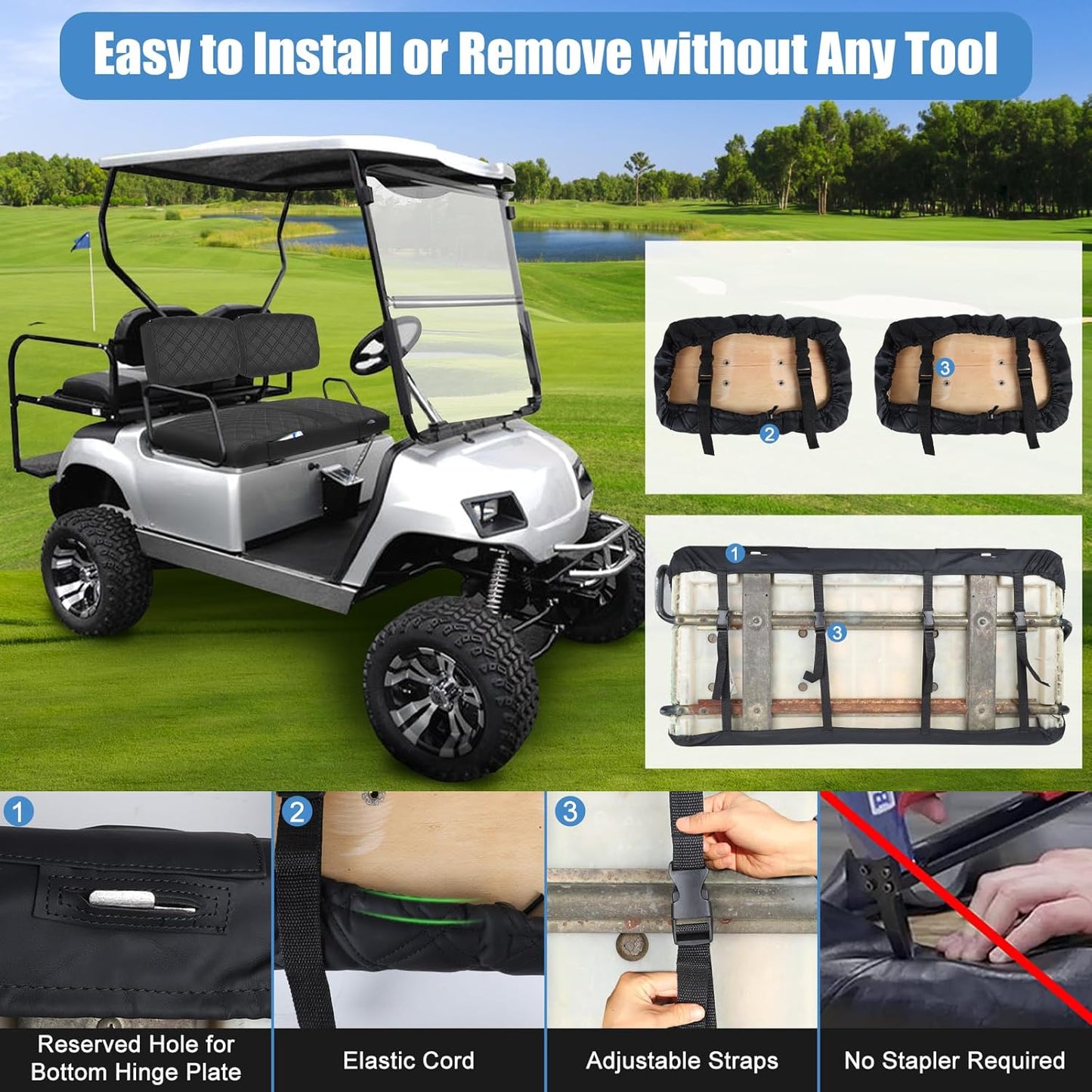 Golf Cart Seat Cover for Yamaha G22 G19 G16 G9 G2, Golf Cart Front Seat Cover Fit OEM Ordinary Seat Cushion, Concave and Convex Design Appearance, Thick Vinyl Leather Comfortable/Breathable