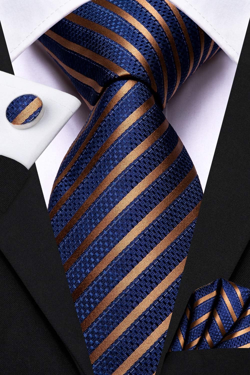 Dubulle Mens Paisley Striped Tie WOVEN Necktie for Men and Handkerchief Cufflinks Set Wedding Formal Business
