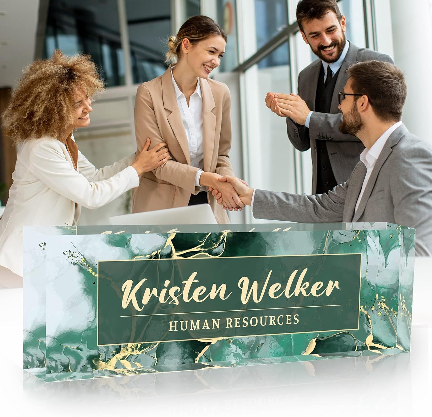 Personalized Name Plate for Desk Custom Acrylic Desk Name Plate Custom Employee Appreciation Gifts Office Gifts for Women, Men, Boss, Coworkers, Teacher, Nurse (Green Phnom Penh Marble)