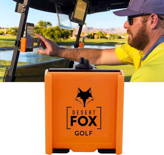 DESERT FOX GOLF Phone Caddy – Adjustable Golf Cart Phone Holder with Secure Strap for Hands-Free GPS & Golf Apps – Universal Fit