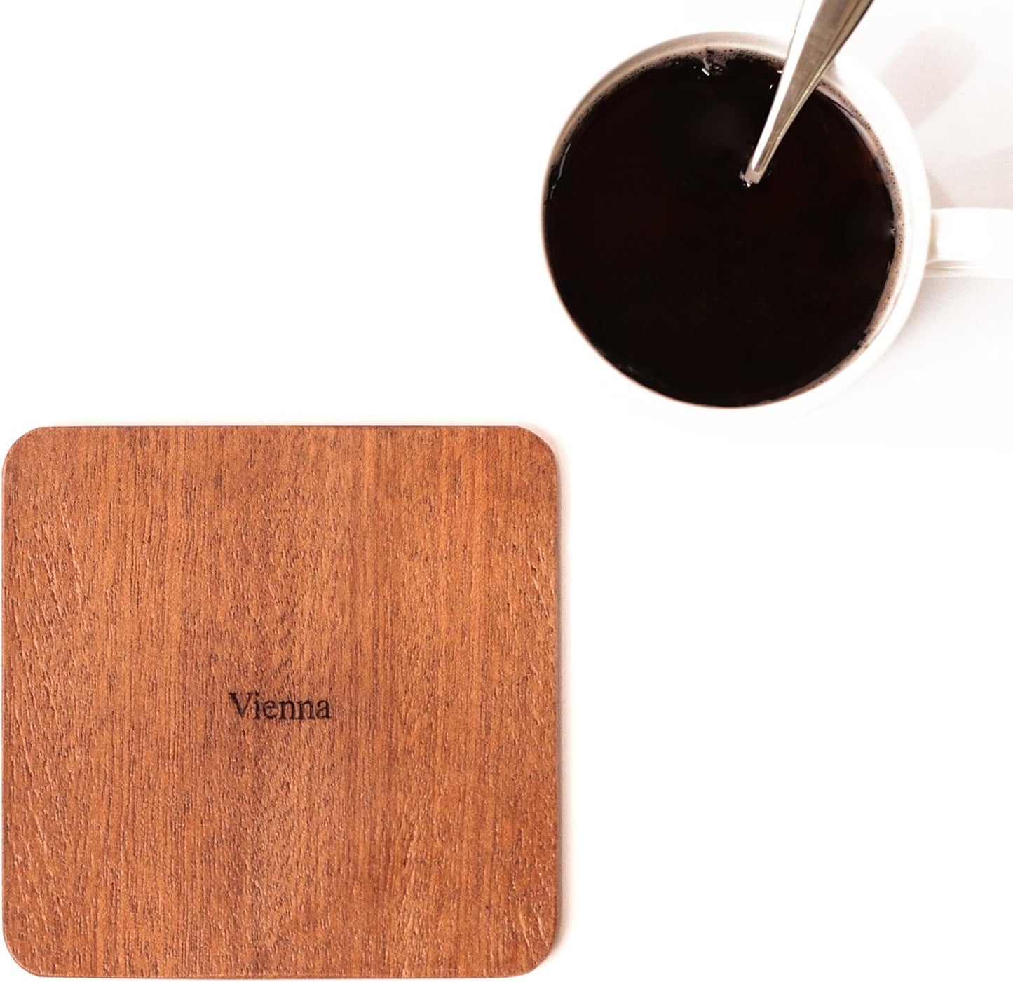 Vienna Map Coaster by O3 Design Studio, Set Of 4, Sapele Wooden Coaster With City Map, Handmade