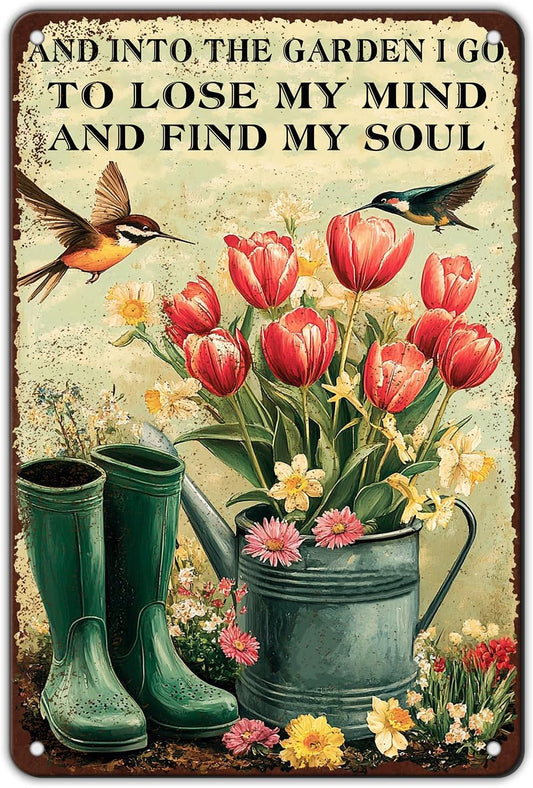 Vintage Tin Sign And Find My Soul Flower Sign Retro Sign for Home Office Kitchen Bar Cafe Garden Wall Decor 8x12 Inch