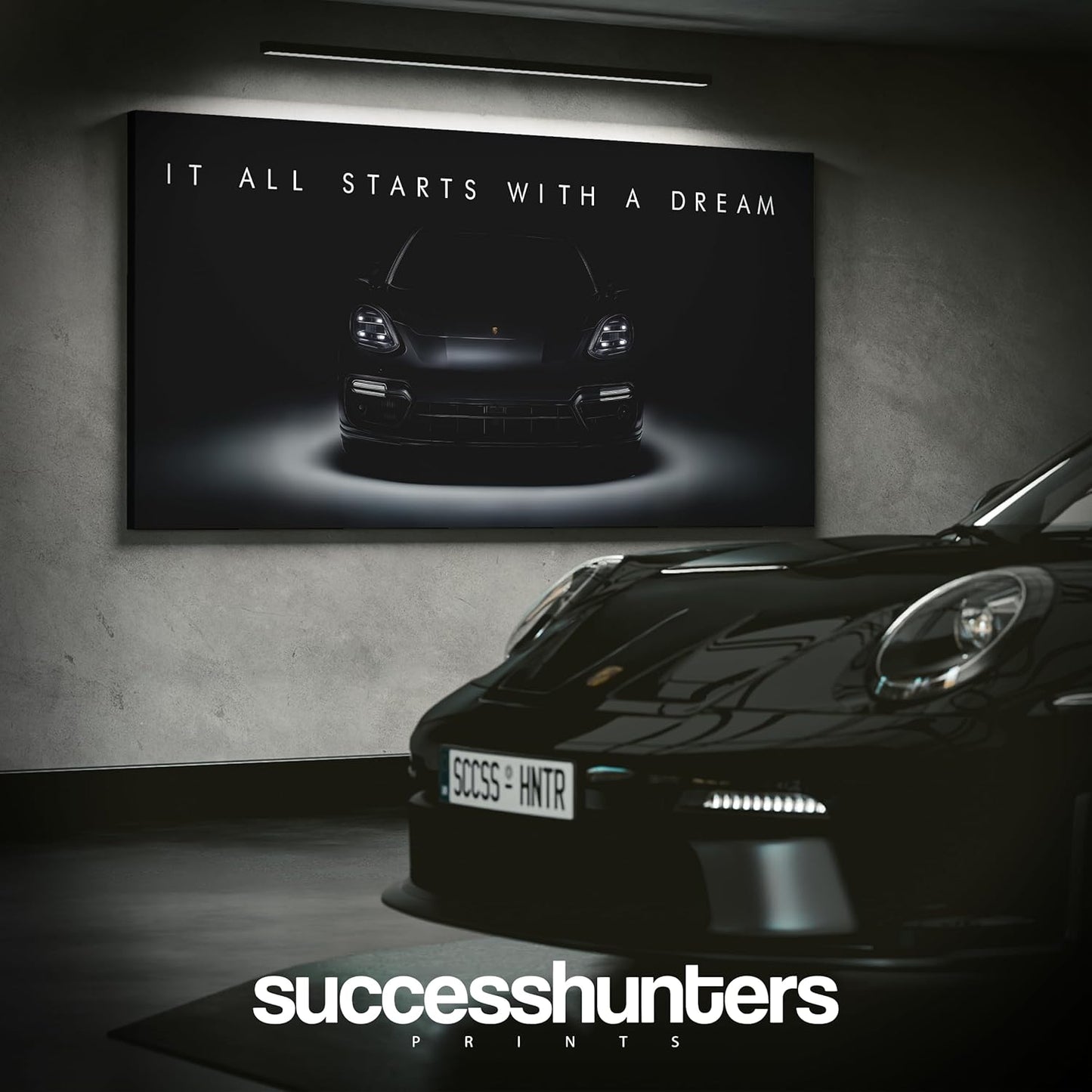 Motivational Wall Art for Office, Super Car Art Canvas, Inspirational Automotive Decor for Panamera Turbo S E-Hybrid Sportscar Lovers, Motivational Wall Decor for Home, Car Poster (30L" x 15W")