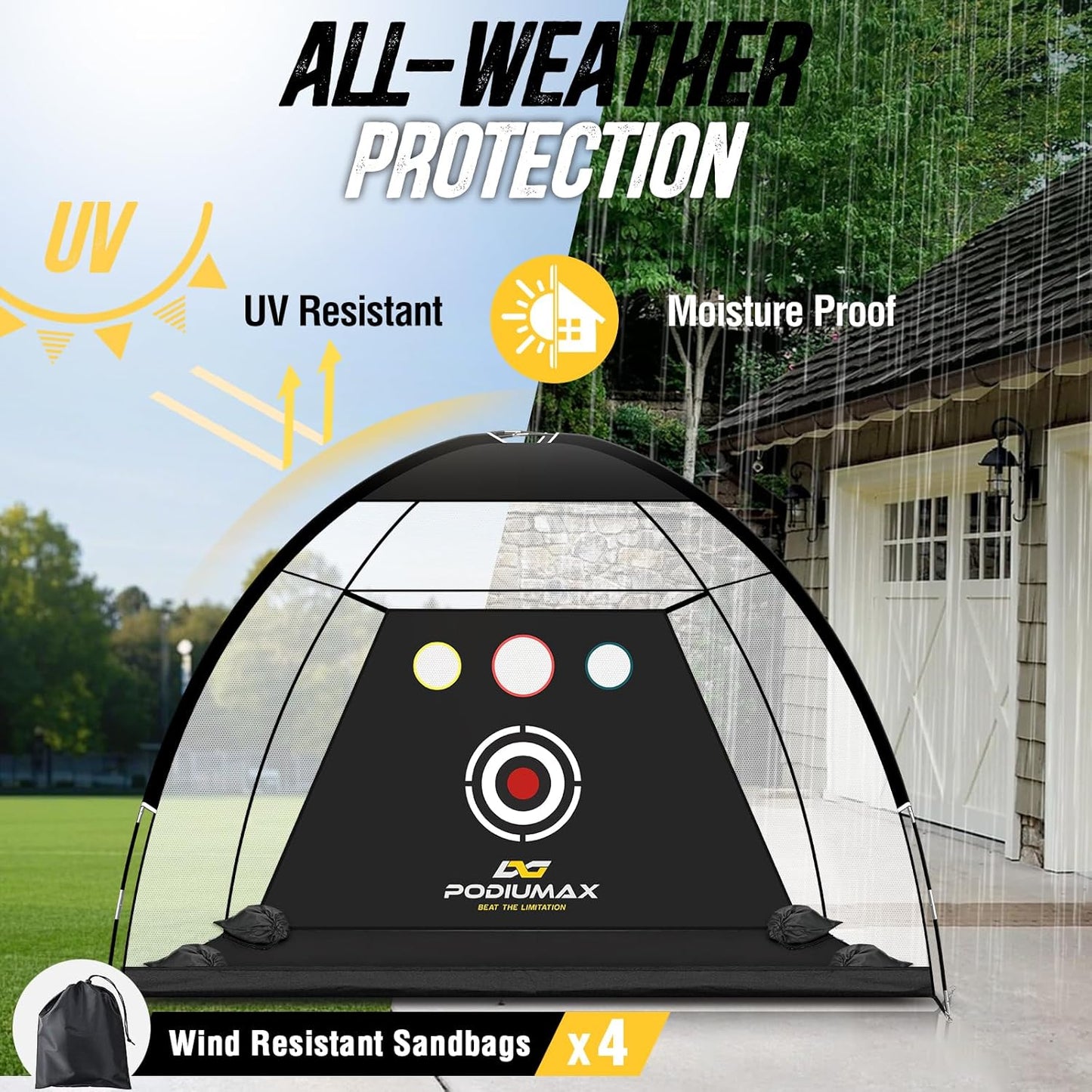 PodiuMax Golf Net, 10x7ft Golf Practice Net and Mat, Noise Reduce Target, 5 Balls, 4 Sandbags, Tee, Carry Bag, Hitting Nets for Backyard Garage, Indoor Driving Chiping, Gift for Men & Golfers