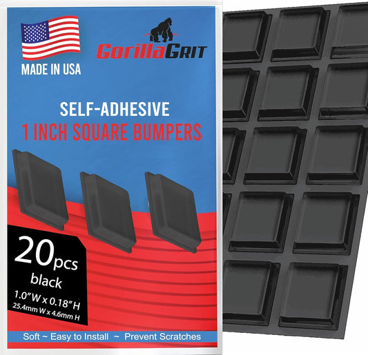 Black Rubber Bumpers Large - Rubber Feet for Cutting Boards - Glass Table Top Bumpers, Picture Frame Spacers, Self Adhesive Furniture Pads - 1 Inch Square Self Stick Pads - 20 PCs