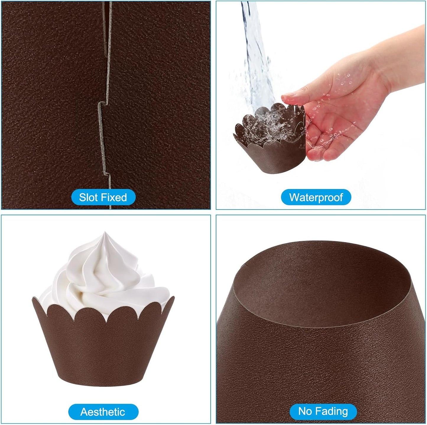 PATIKIL Cupcake Wrappers Paper, 50 Pack Baking Cups Standard Wave Decoration for Anniversary Birthday Weddings and Parties, Brown