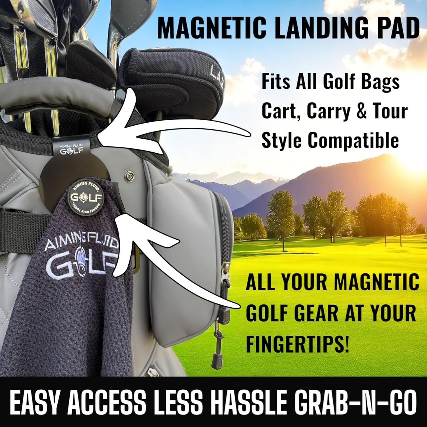 Magnetic Golf Bag Landing Pad – Magnetic Plate with Strong Attachment for an Easy Grab-and-Go Tool, Includes Gear Utility Pouch, Accessory Holder, Ideal Gift for All Golfers—Black