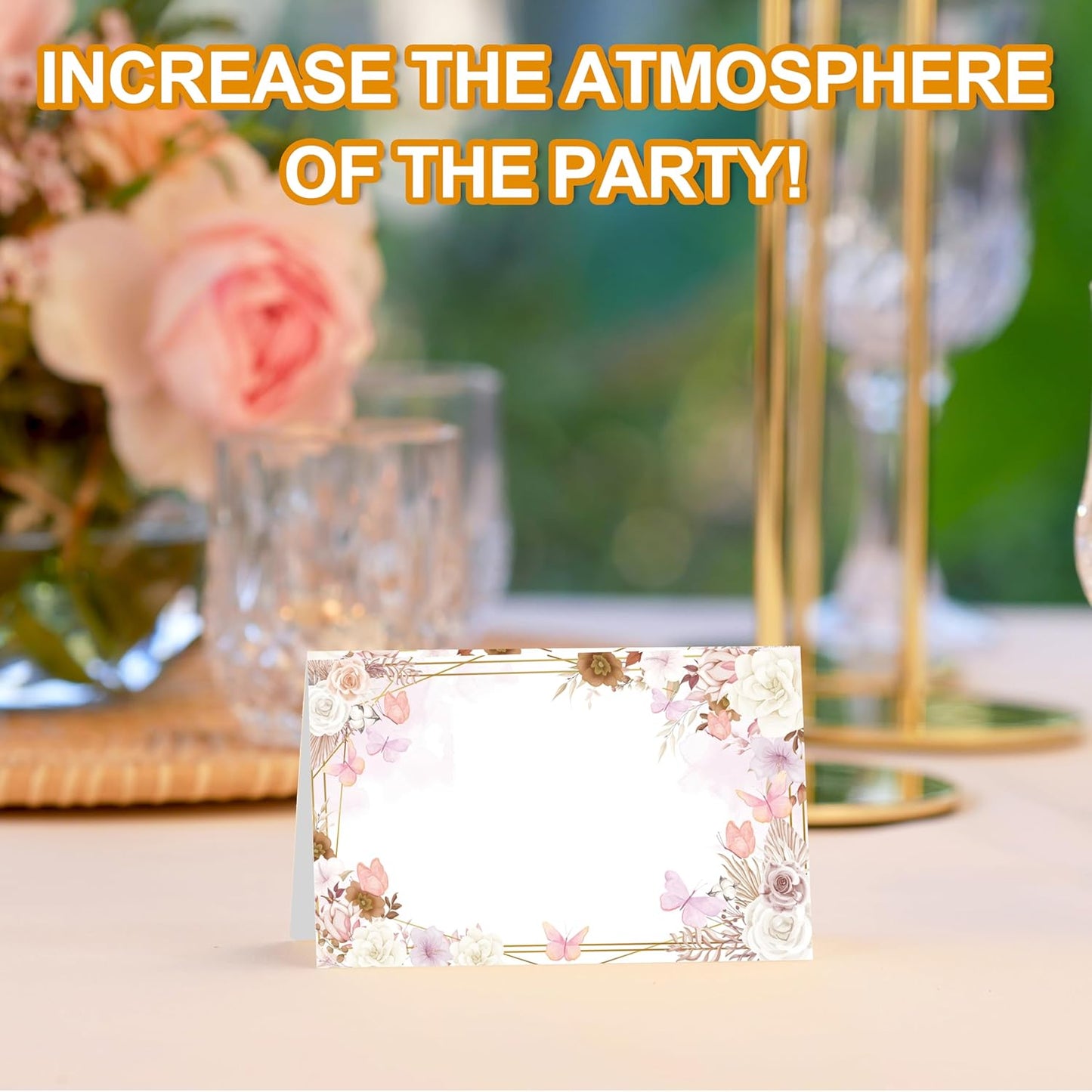 Floral Place Cards, Pink Flowers Table Place Cards For Table Setting, Name Cards For Birthday Party Wedding Reception Bridal Shower, 25 Cards Included -20