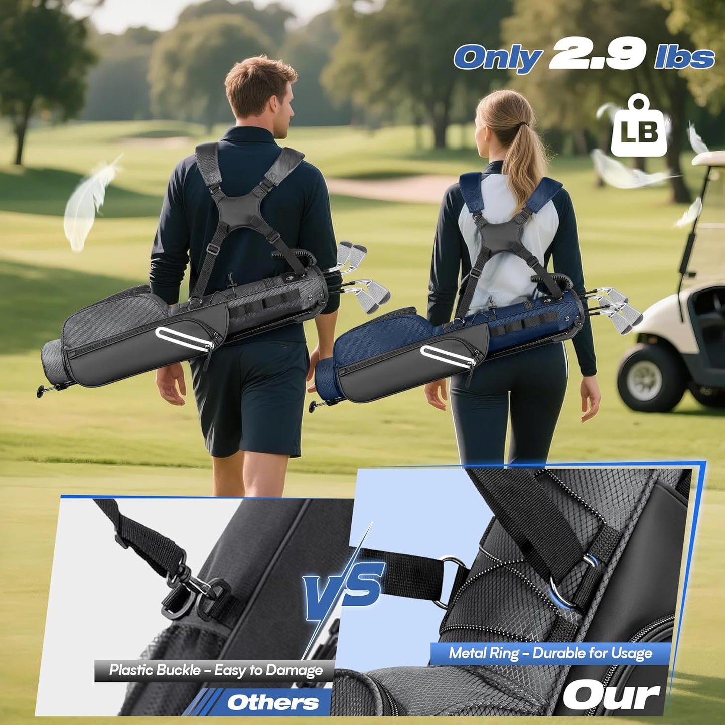 Golf Stand Bag Fit Up to 7 Clubs, Compact Design for Par 3 Courses and Driving Range, Lightweight Pitch and Putt Golf Bag, with Padded Double Strap, Rain Cover, Accessory Pockets