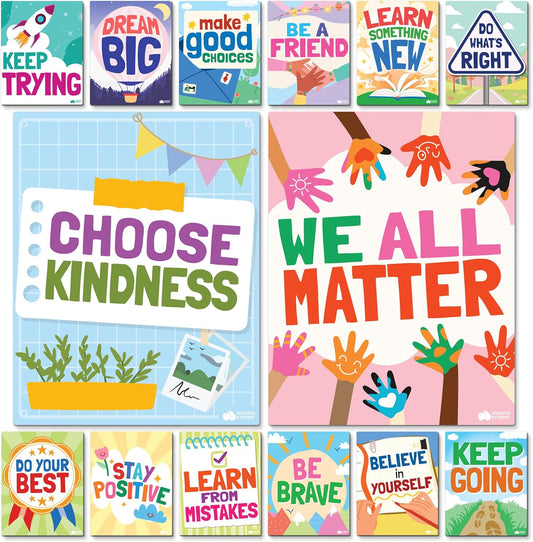Motivational Posters for Classroom - 14pc Positive Inspirational Posters for Classroom Elementary Middle School High School - Positive Affirmation Wall Decor, Motivational Bulletin Board Decorations