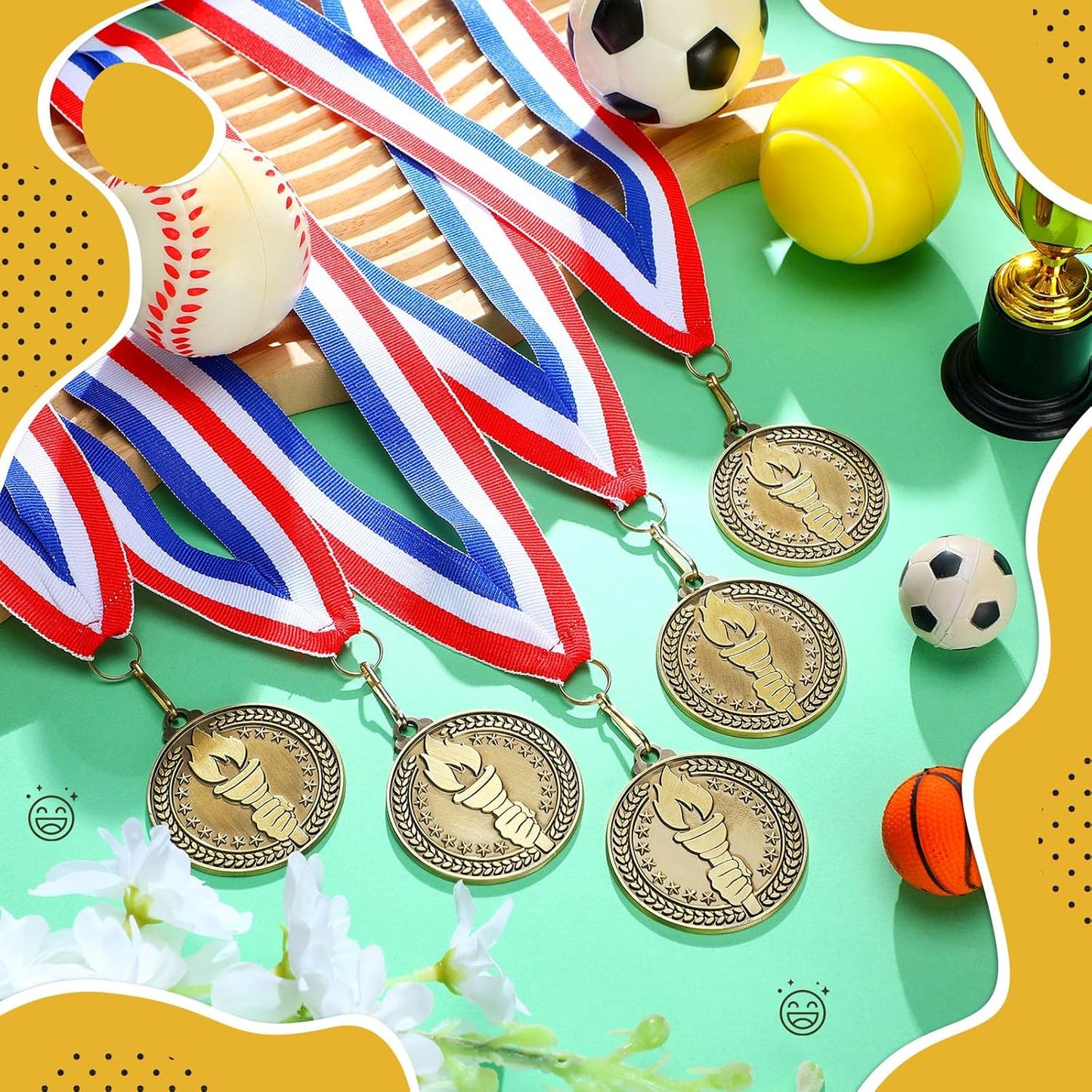 Remuuly 30 Pcs Gold Medals Bulk 2'' Basketball Soccer Baseball Volleyball Football Lacrosse Kickball Cheer Bowling Trophy Medals for Awards for Sports Participation Winner Gift