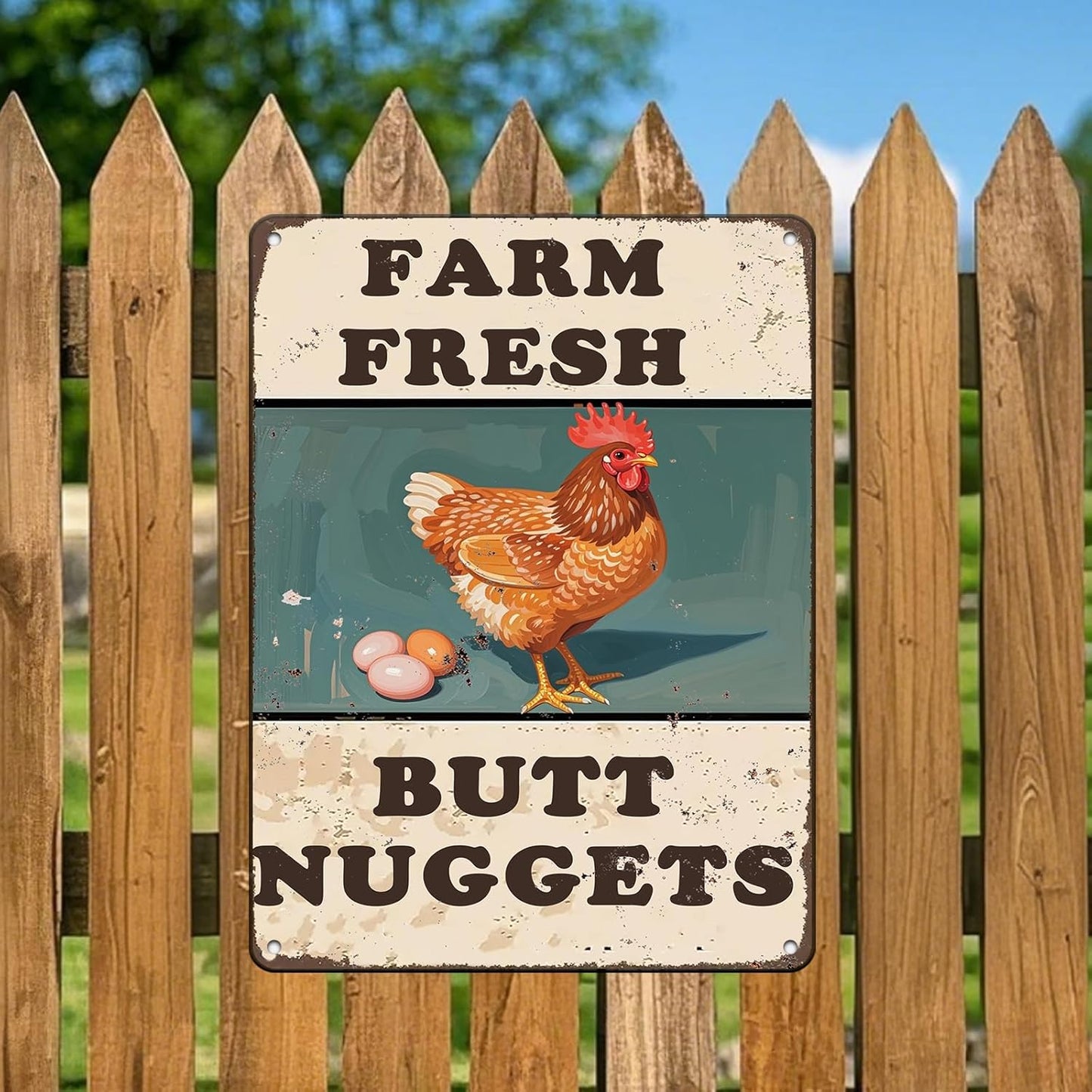 Chicken Coop Sign Farm Fresh Butt Nuggets Tin Sign Plaque Metal Poster 12x16 Inch Wall Decor