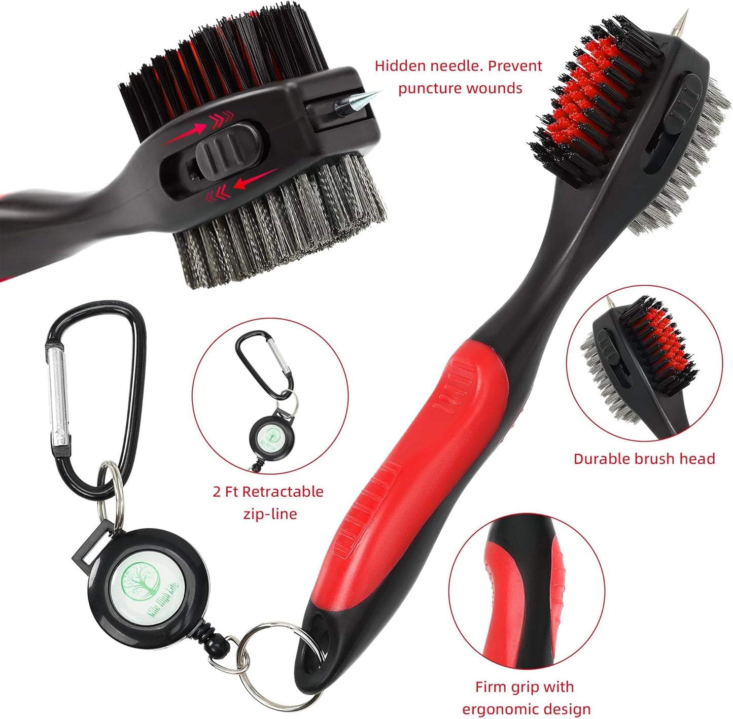 Mile High Life Golf Club Brush, Club Groove Cleaner with 2 Ft Retractable Extension Cord and Aluminum Carabiner, Golf Bag Accessories for Men and Women