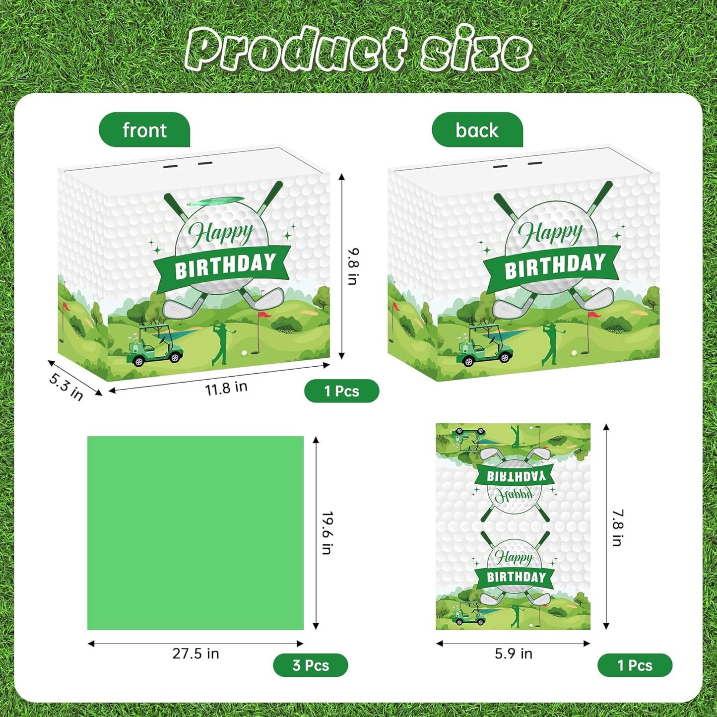 UGUHHKUY Golf Birthday Gift Bag Decorations - 5 Pcs Green Gift Wrapping Bag with Handle Tissue Paper and Greeting Card for Men Boys Golf Party Favors Decor Supplies