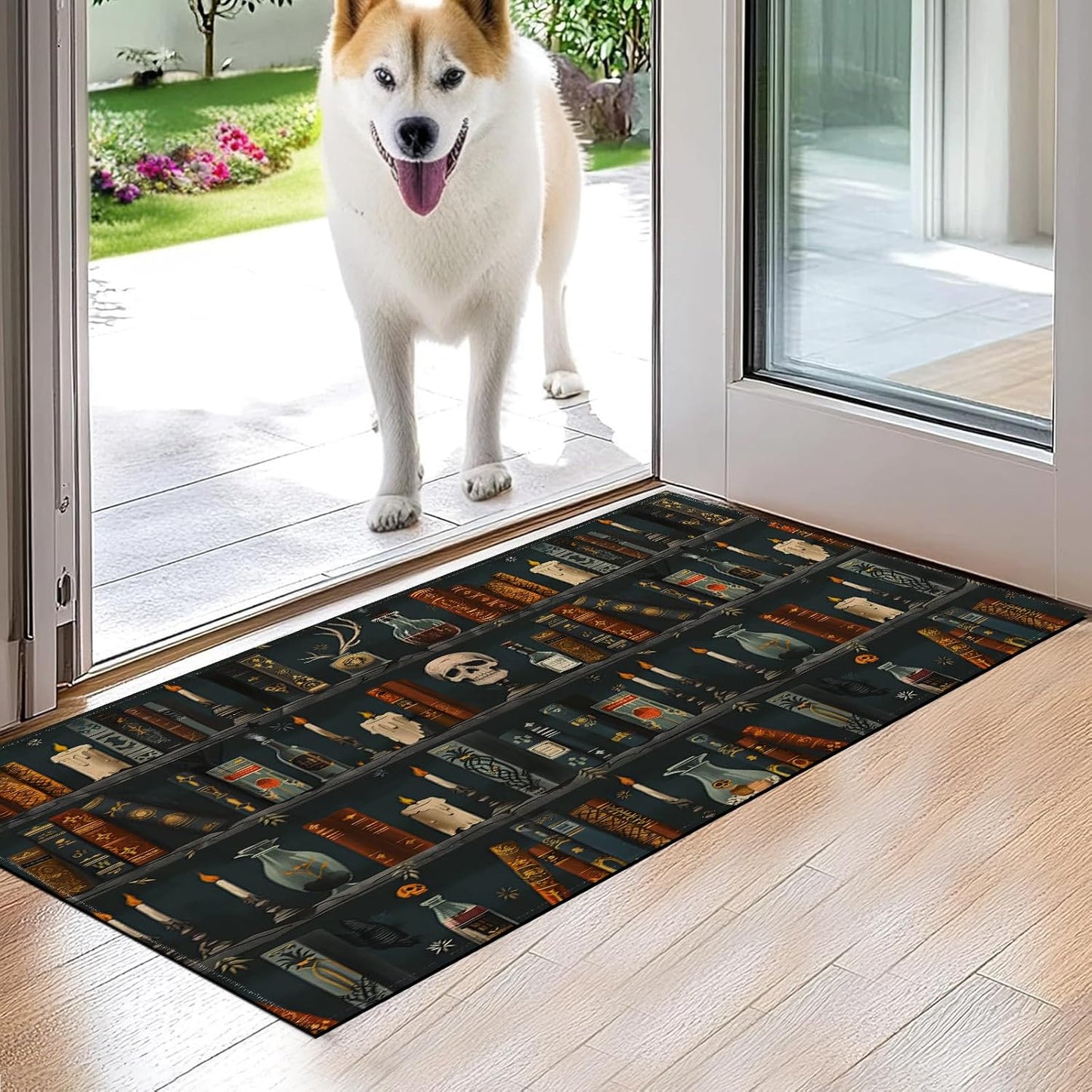 Gothic Book Indoor Door Mat,Vintage Books and Skull Floor Doormat,17x29.5in,Non Woven Non Slip Rubber Backing Goth Rug for Porch Insider,Bedroom,Halloween Party,Doormats Gifts,Rv Camper Decor