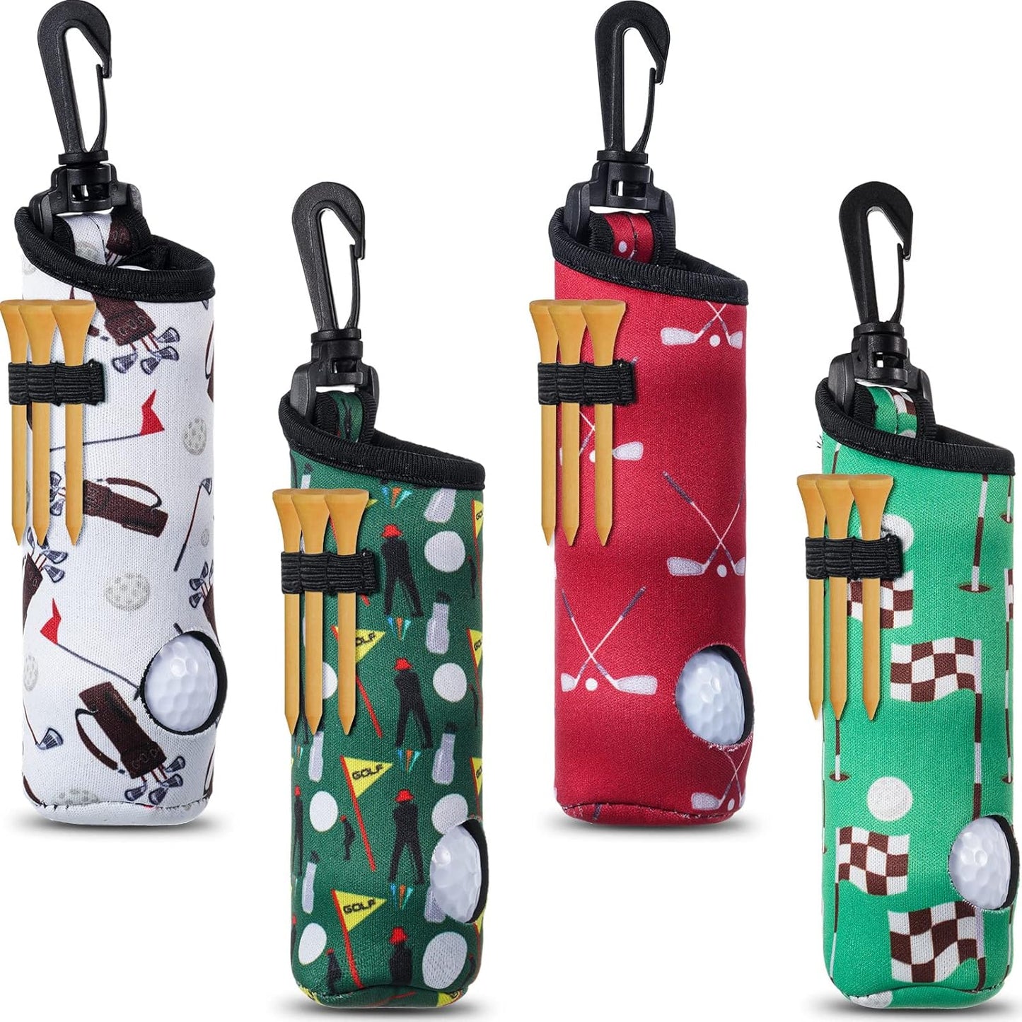 4 Pieces Golf Tee Holder Golf Ball Carry Bag Pouch Ball Holder Keychain Belt Clip Gifts Accessories