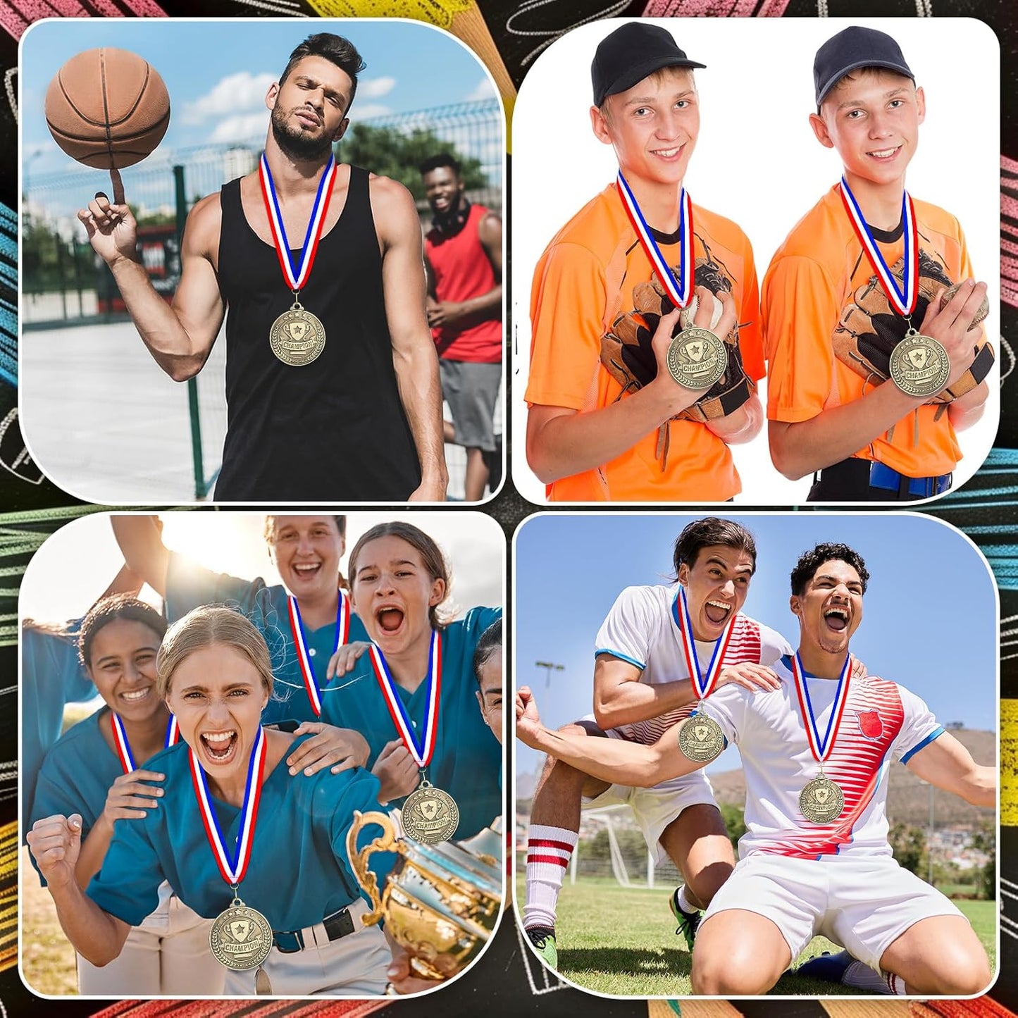 Remuuly 30 Pcs Gold Medals Bulk 2'' Basketball Soccer Baseball Volleyball Football Lacrosse Kickball Cheer Bowling Trophy Medals for Awards for Sports Participation Winner Gift