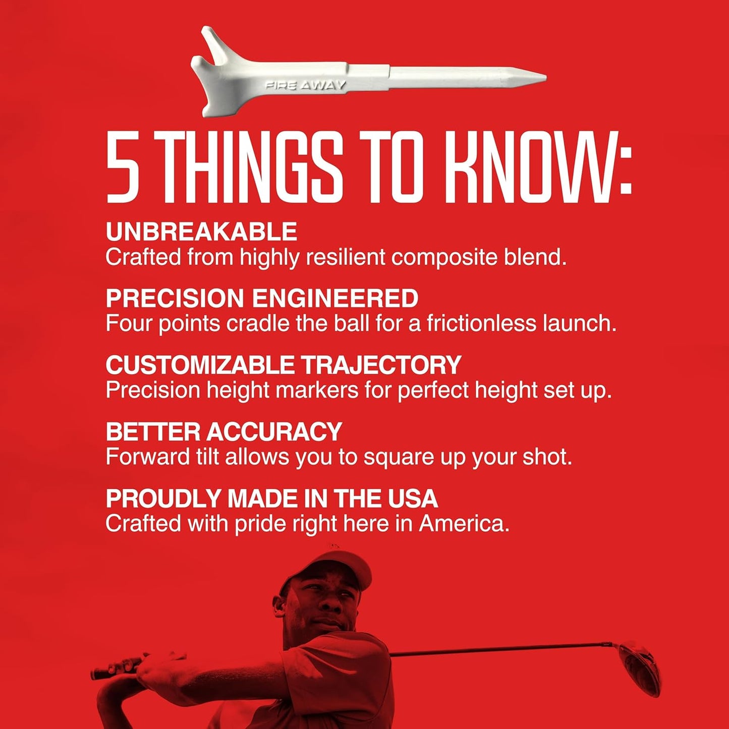 FIRE AWAY Premium Golf Tees, Reduced Ball Spin, Less Friction & Precision Height Markers for Perfect Trajectory, Made of Special Unbreakable Plastic Nylon Blend