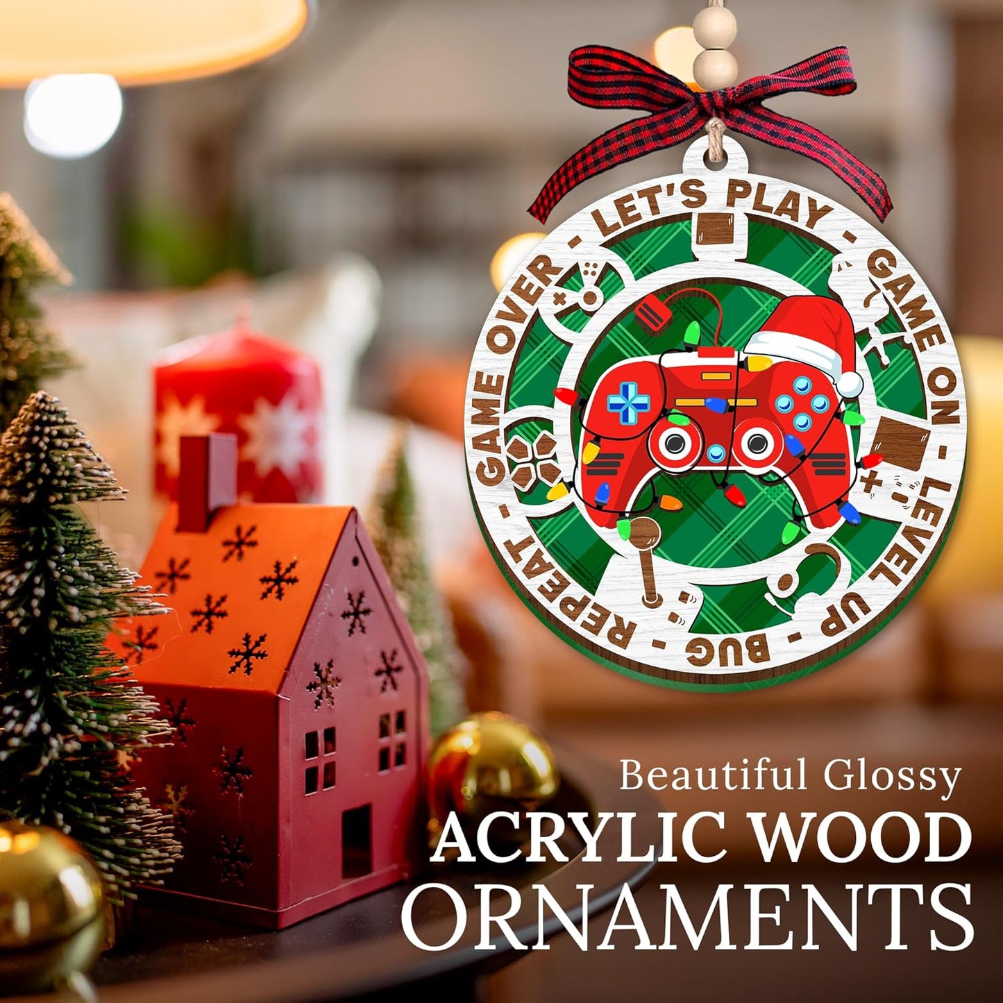 HEXMOZ Gaming Christmas Ornaments - Gamer Ornaments for Christmas Tree - Video Gamer Gifts for Teen Boys, Gamers, Sons, Brothers - Holiday Present Ideas - Xmas Ornament Decorations 2025