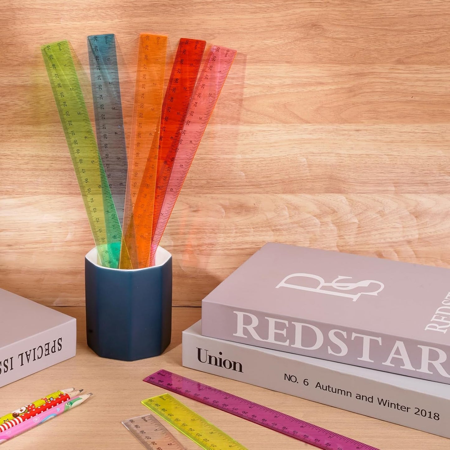 32 Packs Clear Plastic Ruler 12 Inch, 12 Inch Ruler with Centimeter and Millimeter, Plastic Metric Rulers Bulk Set Assorted Color Office Home Supplies(8 Color)