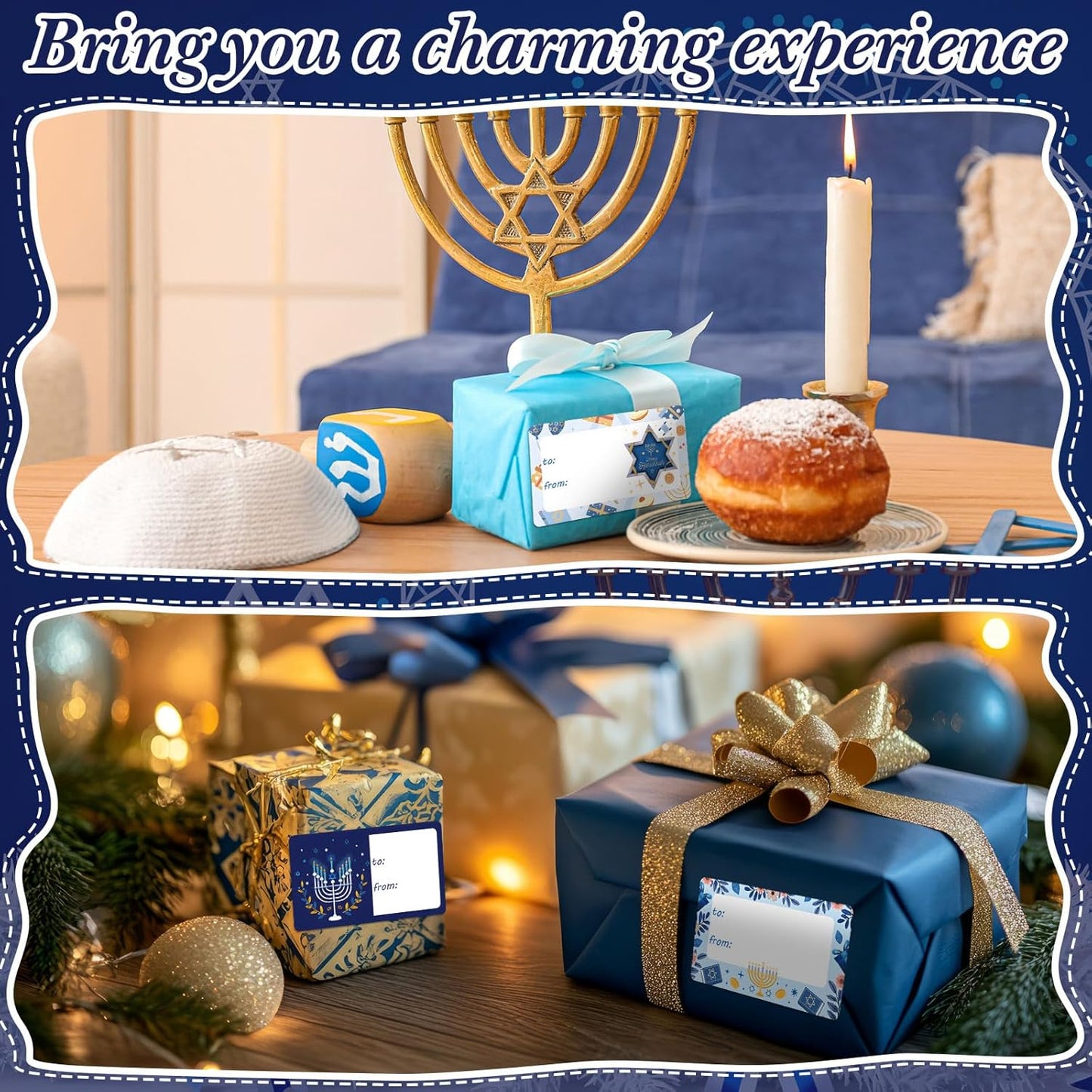 Outus 500 Pieces Christmas Tags Self Adhesive Gift Tags for Xmas Presents Christmas Name Labels Stickers for Wrapping Paper Festival Birthday Holiday Decor(Hanukkah Style,2.76 x 1.57 Inch)