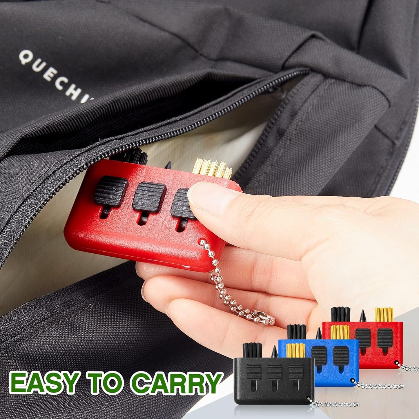 Nuanchu 10 Packs 3 in 1 Retractable Multiple Use Golf Club Cleaner Tool Portable Golf Club Brush Cleaning Kit with Groove Sharpening Tool, Pocket Size