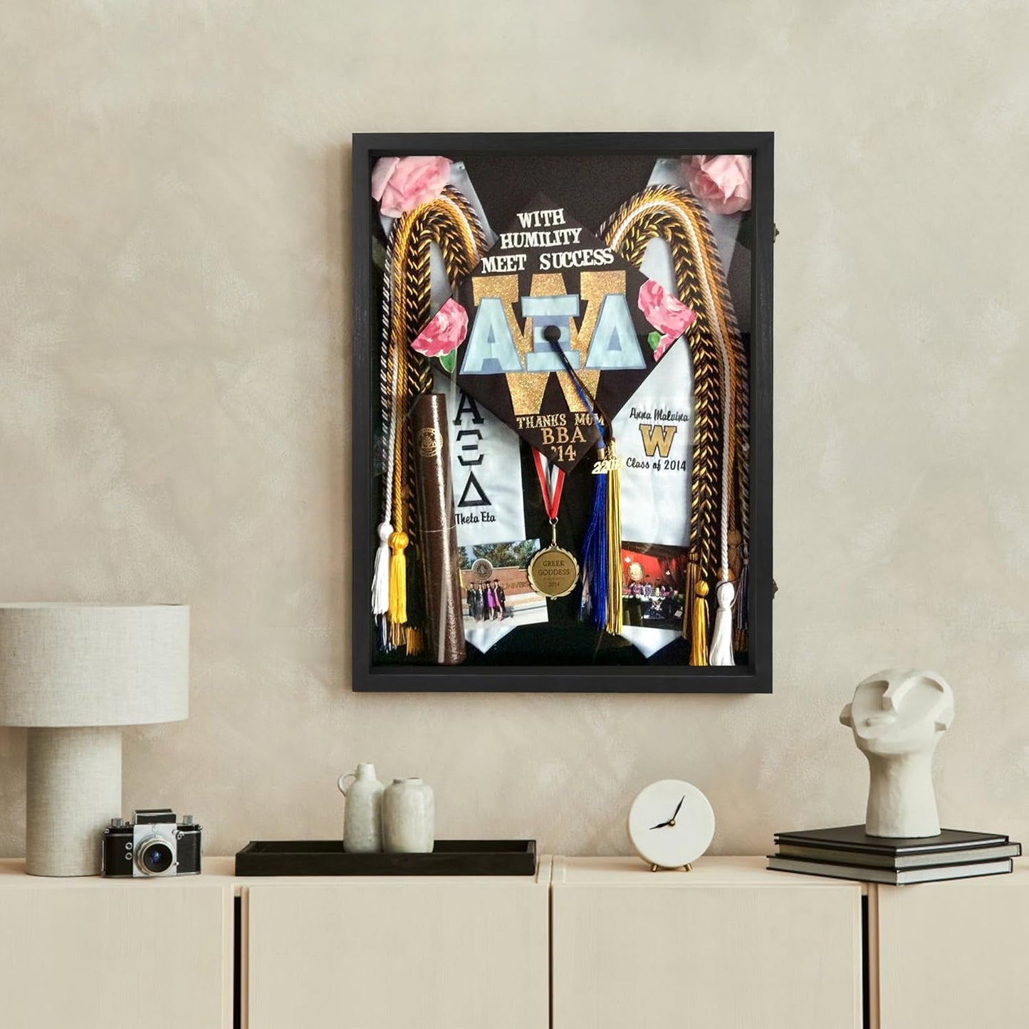 GraduatePro Graduation Shadow Box Frame 18x24 Display Case with Linen Back, Plexiglass Window Door with Hinge, Picture Frame Wedding Bouquet Memorabilia Medals Photos Memory Box for Keepsakes Black