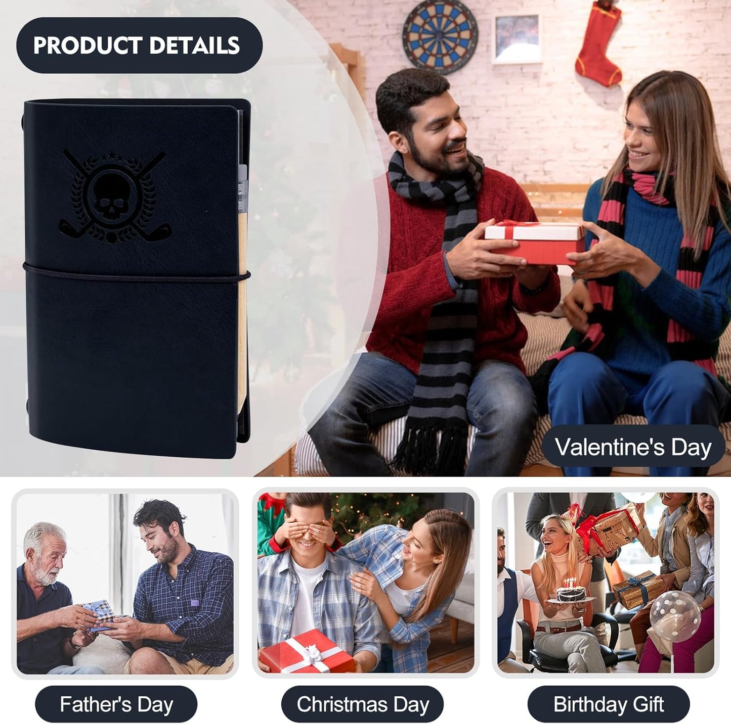 Golf Scorecard Book Leather Golf Yardage Book with Pencil Golf Score Book Golf Gift for Men&Women Sports and Outdoor Golf Club Accessories,Navy Blue