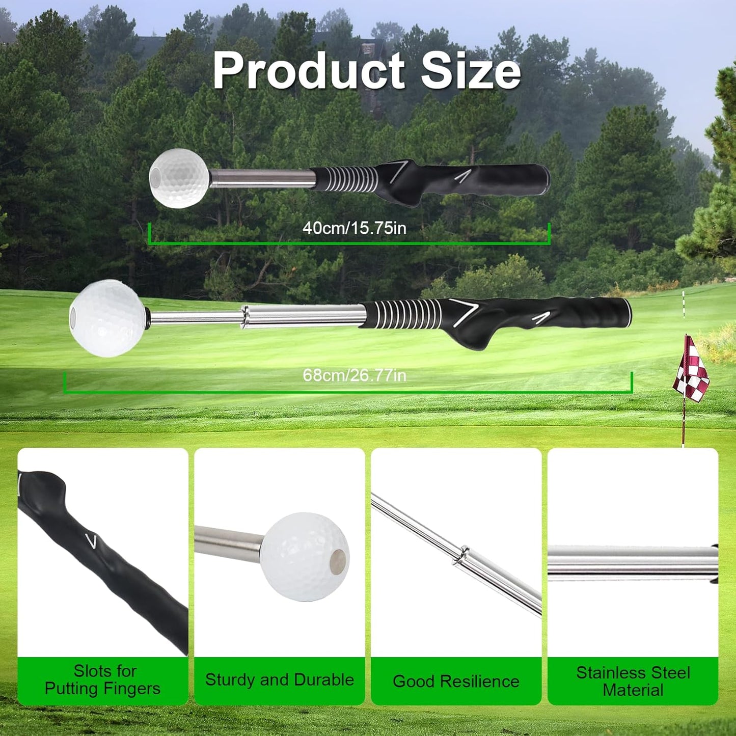Retractable Golf Swing Trainer - Golf Swing Training Aid, Non-Slip Golf Grip Trainer, Strength & Tempo Training, Golf Alignment Sticks & Arm Band, Indoor Outdoor Golf Swing Practice