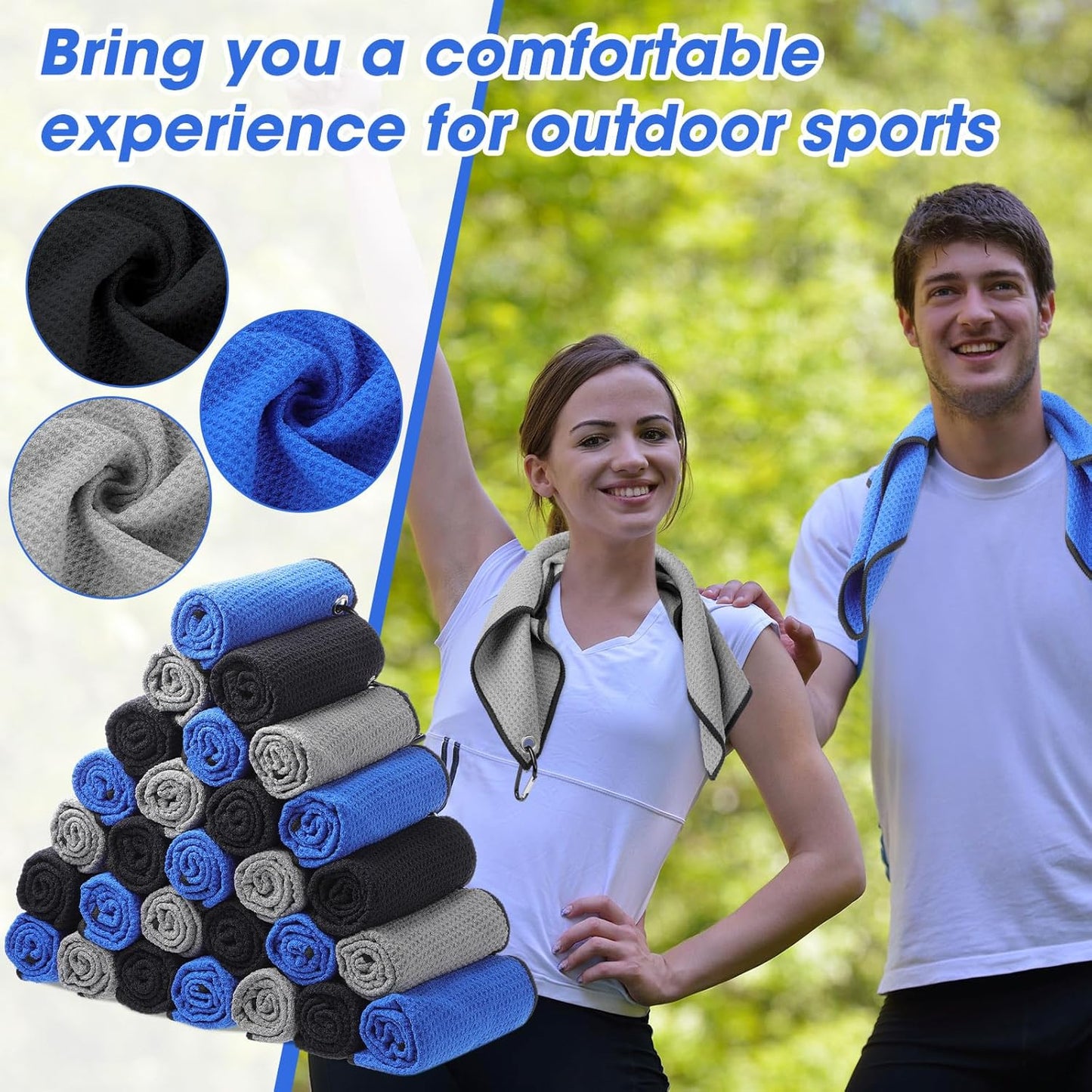 Batiyeer Golf Towels Bulk for Bags 16'' x 16'' Microfiber Waffle Pattern Golf Towel with Clipfor Mini Tournament, Club, Yoga, Fitness