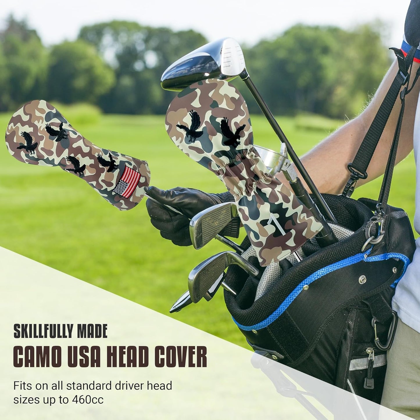 Camo USA Bald Eagle Golf Headcover – Camo Driver Headcover – Golf Driver Head Covers – Funny & Durable Golf Head Covers -Golf Head Covers USA