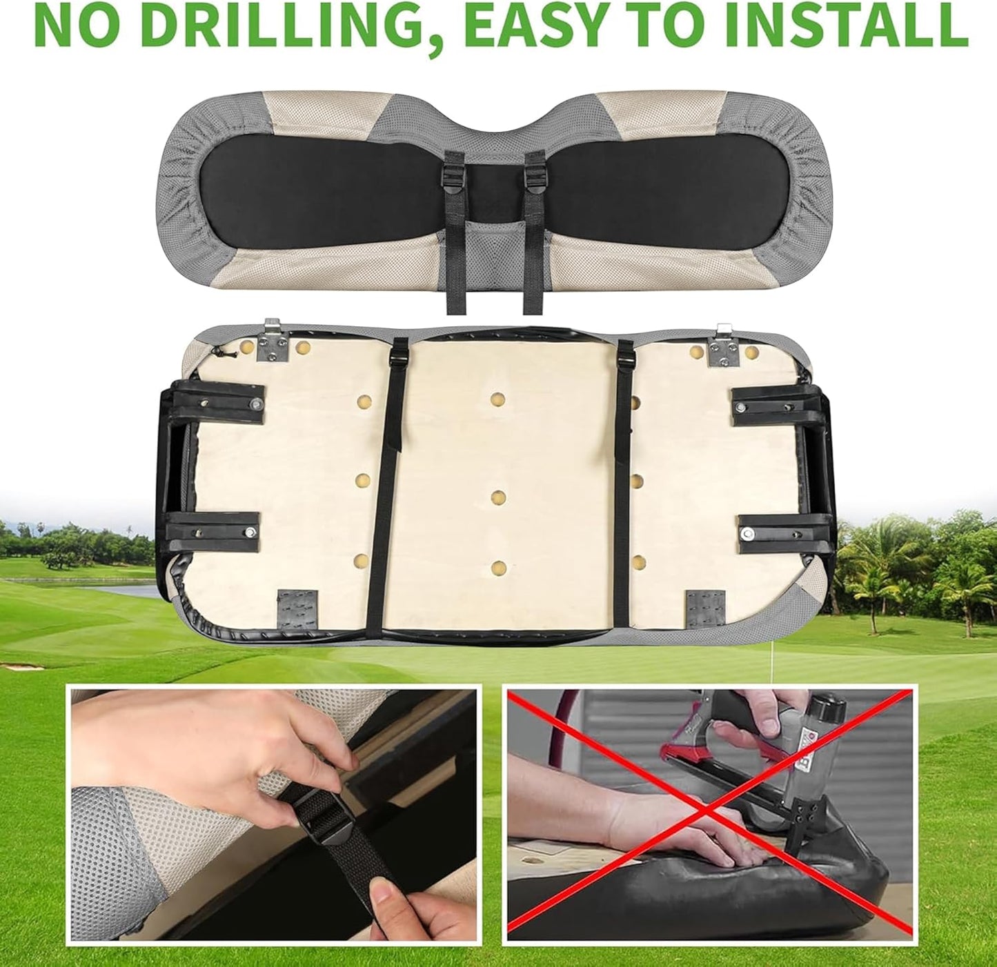 10L0L Golf Cart Seat Covers Universal for Yamaha Club Car Precedent Standard Front Seats, Breathable Mesh Bench Seat Cover, No Drilling Seat Cushion, All-Season Comfort Cool in Summer & Warm in Winter