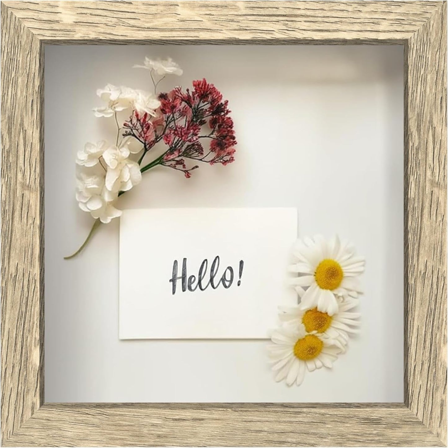 FrameWorks 8x8 Driftwood Wooden Shadow Box Frame – Soft Felt Back, Tempered Glass, and Included Elegant White Ball Push Pins