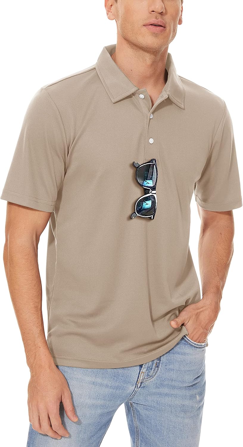 MAGCOMSEN Men's Polo Shirts 3 Buttons Casual Work T Shirts Quick Dry Short Sleeve Golf Shirt Pique Jersey Outdoor Performance