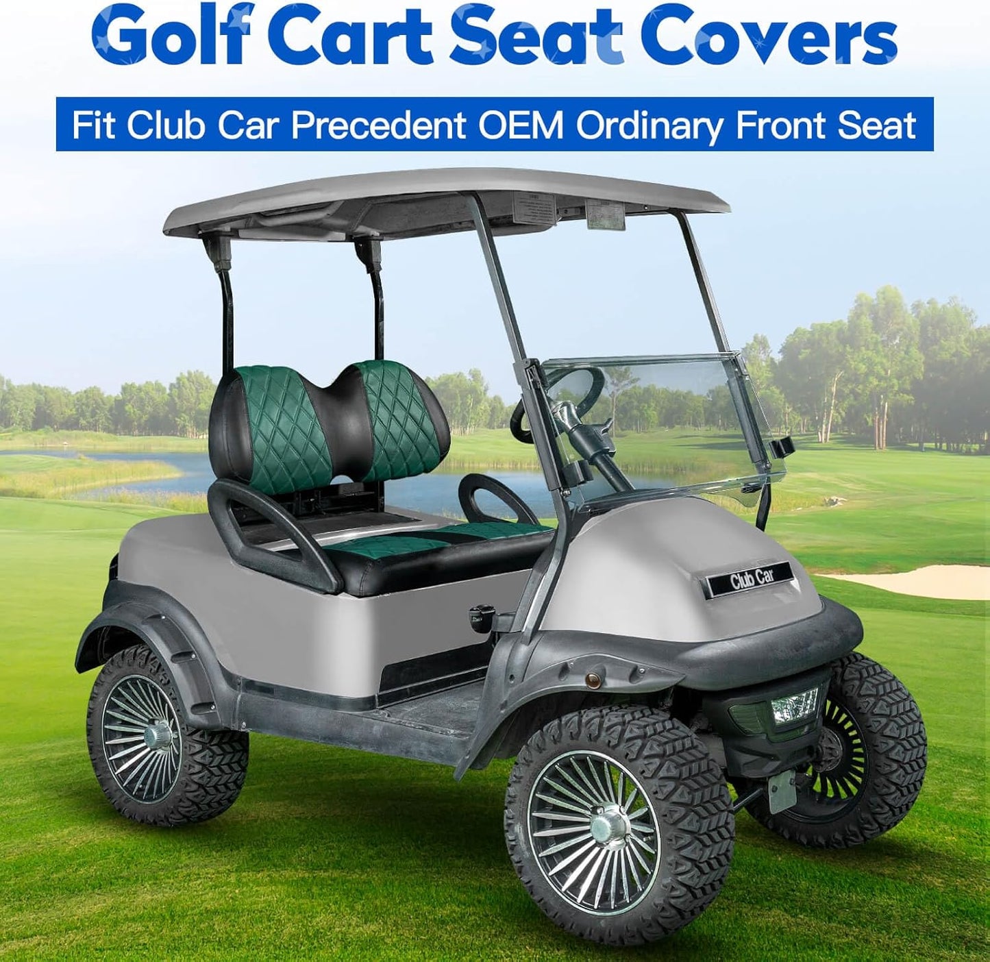 NOKINS Golf Cart Diamond Seat Covers Kit, Fit for Club Car Precedent OEM Standard Front Seat Cushion, Golf Cart Vinyl Seat Cover, No Nails Required