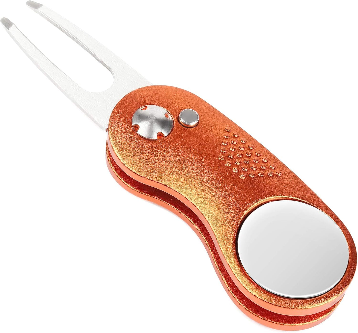 Mile High Life Golf Divot Repair Tool, All Metal Foldable Divot Tool with Pop-up Button & Magnetic Ball Marker