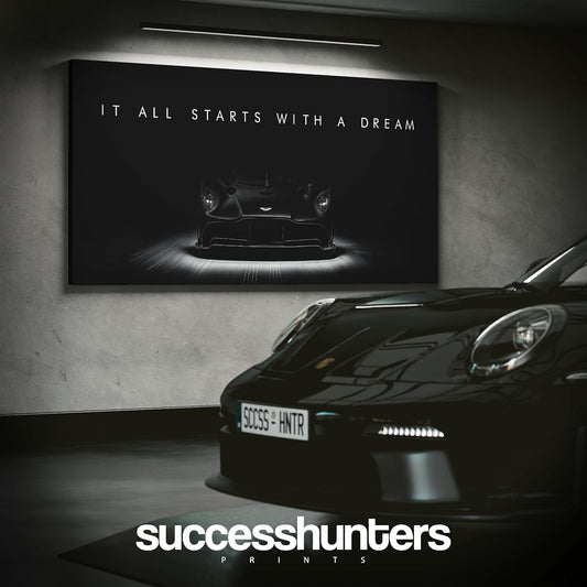 Motivational Wall Art for Office, Super Car Art Canvas, Inspirational Automotive Decor for Aston Martin Valkyrie Sportscar Lovers, Motivational Wall Decor for Office and Home Car Poster (10" x 20" in)