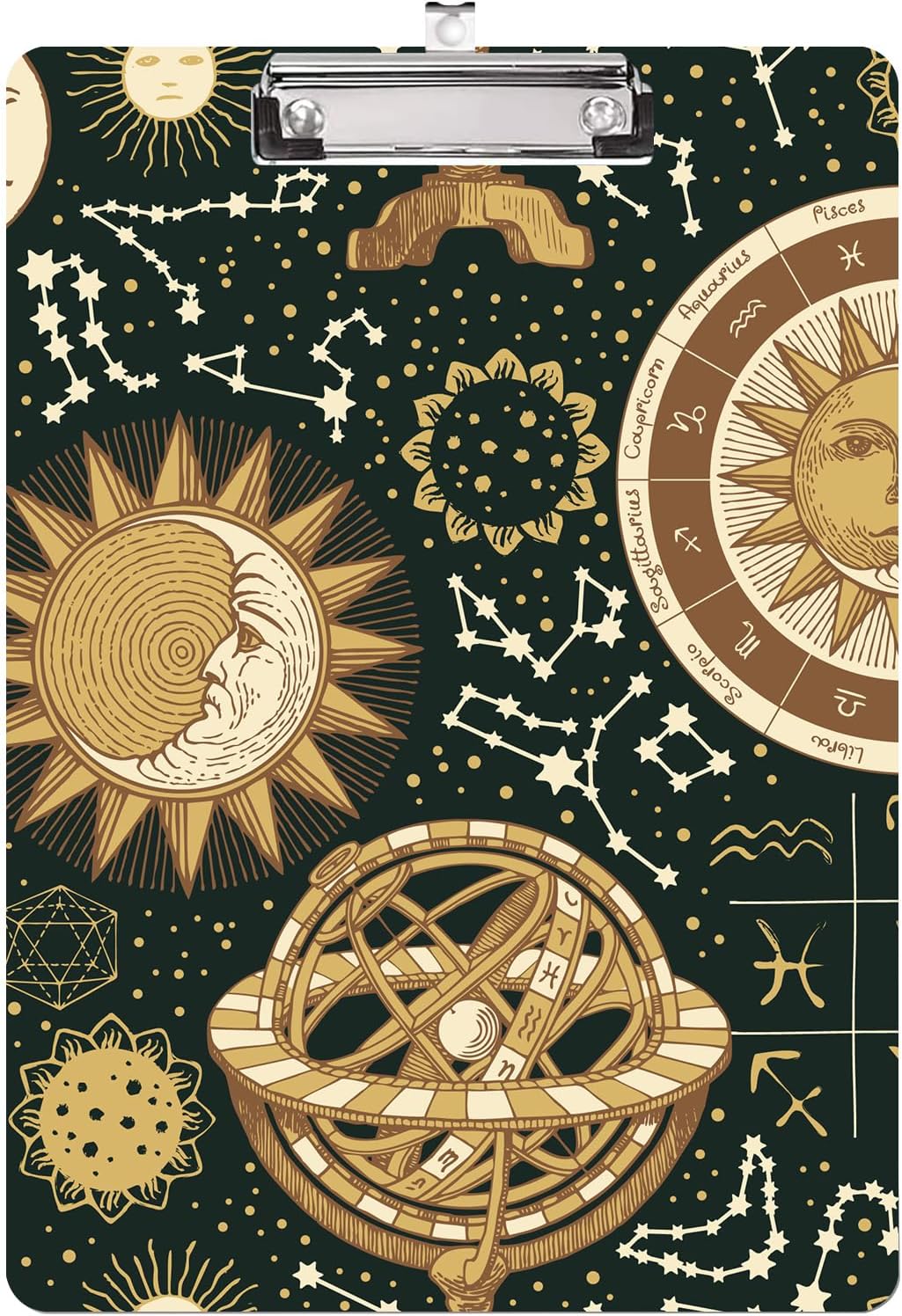 Horoscopes and Zodiacs Clipboard Standard A4 Letter Size 12.5 x 8.7 Plastic Clipboard Low Profile Clip Retractable Hanging Tab Decorative Clipboard