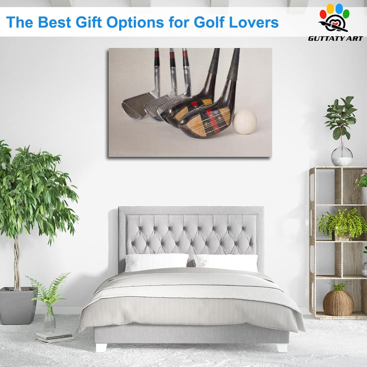 Golf Canvas Wall Art, Modern Golf Clubs Picture for Living Room Wall Decor, Men's Sports Golf Balls Poster Prints for Home Decor, Framed Artwork for Office Bathroom Decor Ready to Hang 32x48 Inches