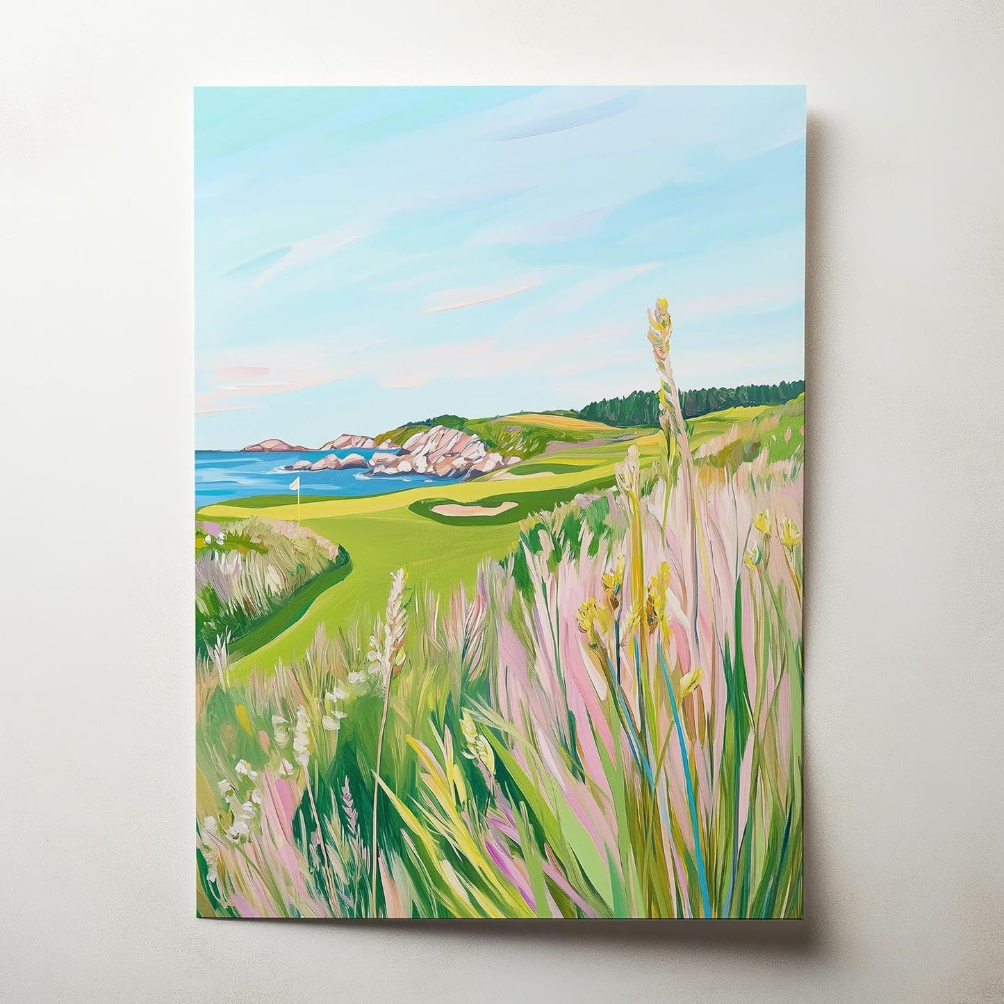 Golf Course Floral Pastel Art Print Posters - Premium Giclee Fine Art Prints - Golf Course Home Decor Posters, Golfer Art Prints for Home and Office Decor - Vintage Aesthetic, Ready to Frame