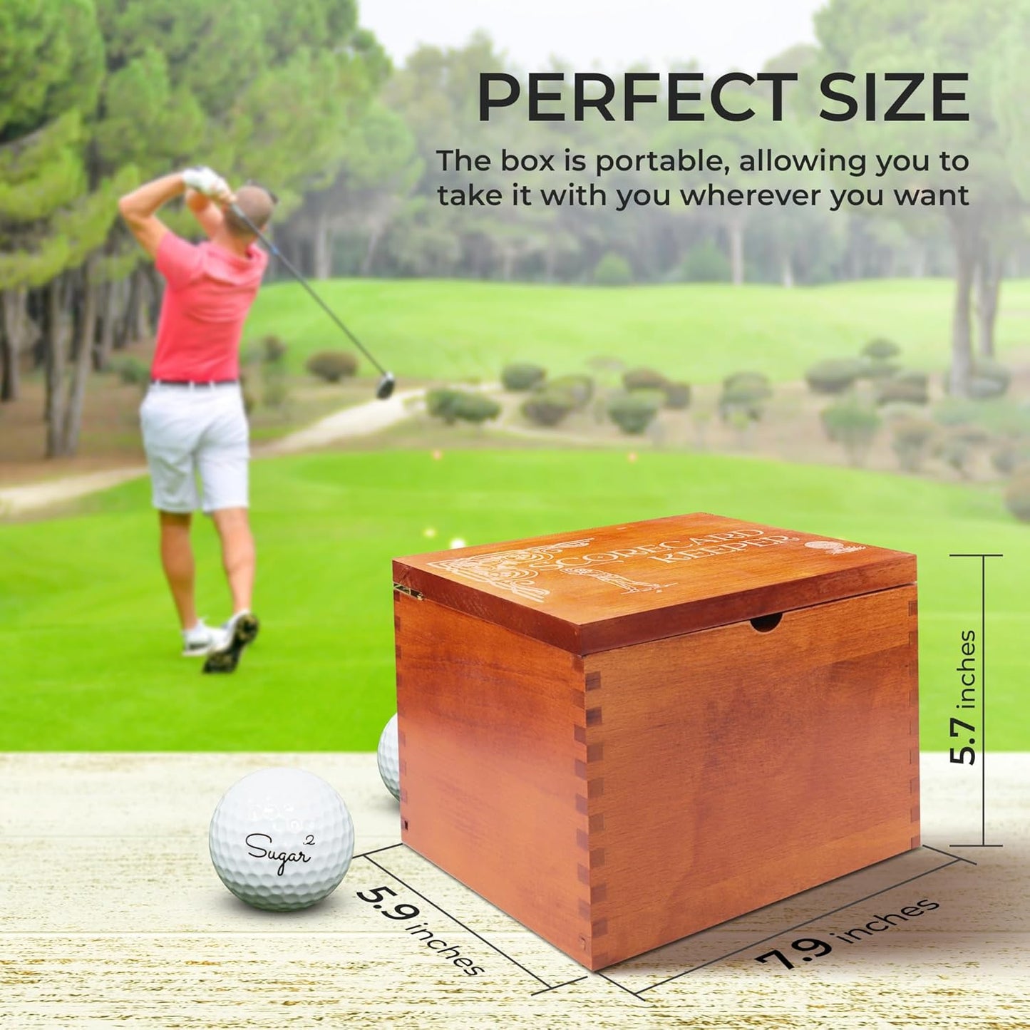 Golf Scorecard Keeper - Storage Box Organizer for Scorecards Photos and Accessories | Comes with 10 Dividers and 2 Score Logs - Display Golf Score Card Collection Neatly - Great Gift for Golfers