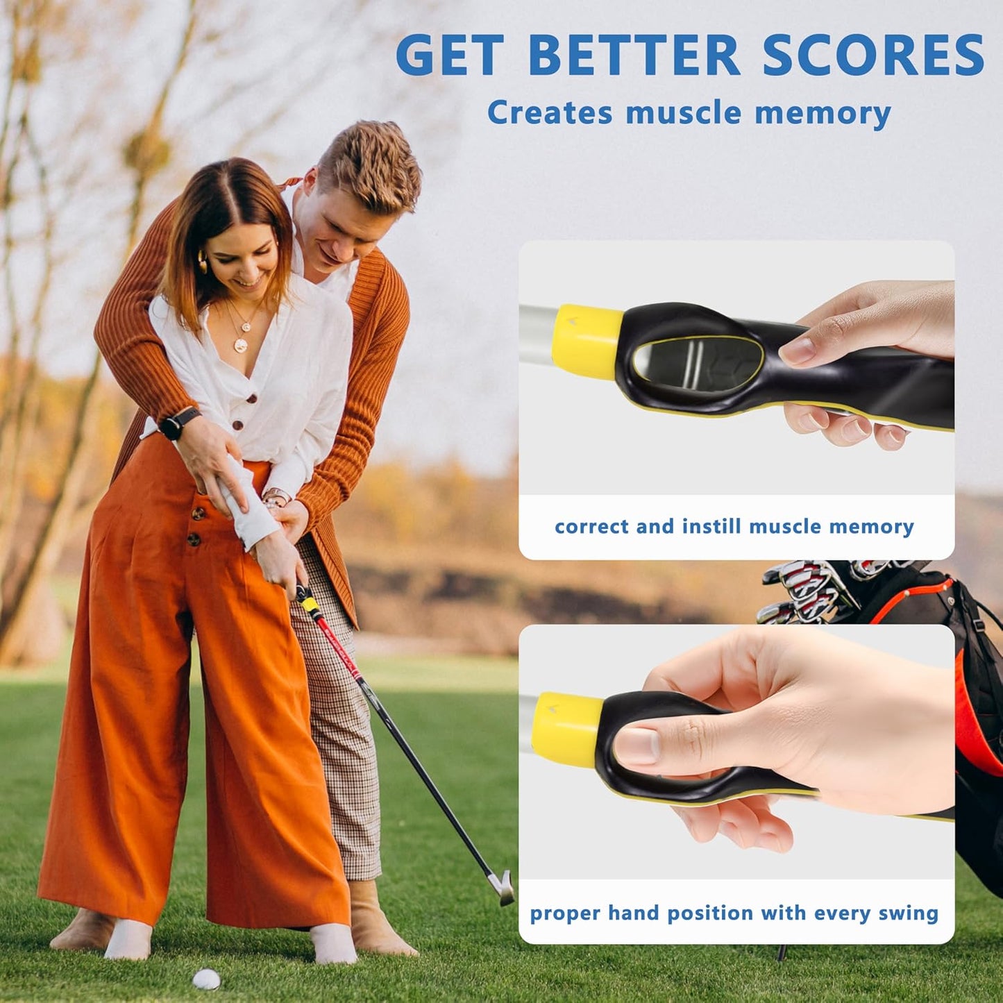 Golf Grip Trainer,Golf Club Grip Trainer Right Hand,Golf Grip Swing Training Aid for Golfer Proper Hand Position,Attaches to Most Golf Handles
