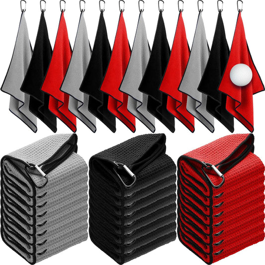 Batiyeer Golf Towels Bulk for Bags 16'' x 24'' Microfiber Waffle Pattern Golf Towels Trifold with Clip for Hiking,Tournament, Yoga