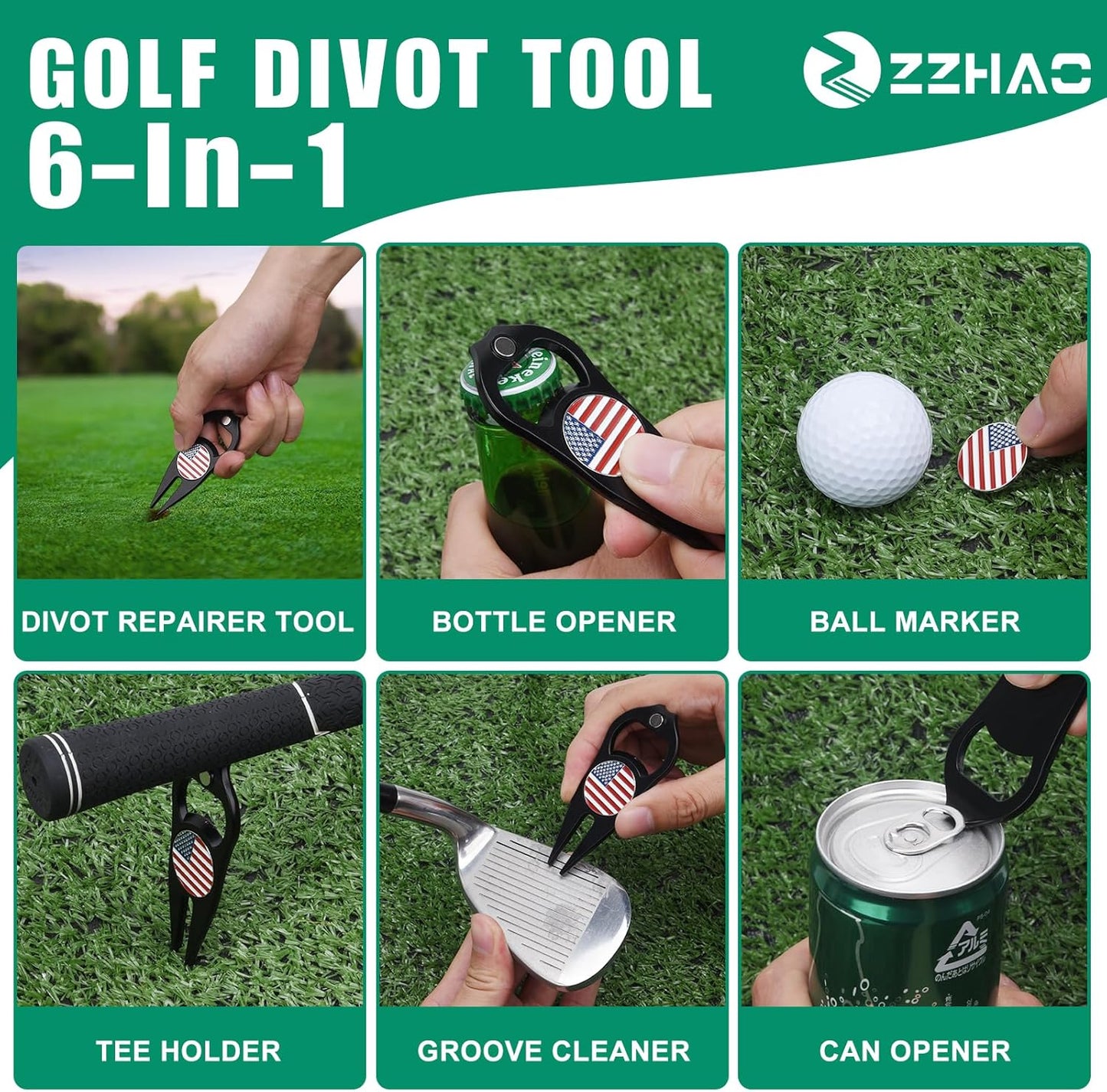 ZZHAO Golf Divot Tool and Golf Ball Marker, Divot Repair Tool，Golf Accessories for Men, Funny Gifts for Men, Tools for Men