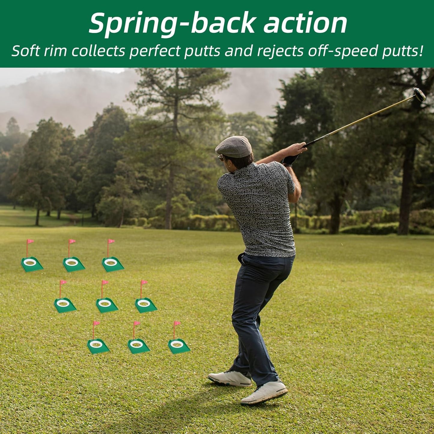 9 Pcs Golf Putting Cup with Flag, Practice Training Aids for Indoor Outdoor Use, Putting Green Hole for Adults, Home Office Garage Yard