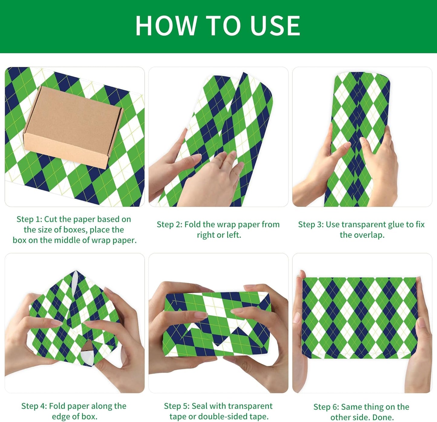 EoBeCy Golf Wrapping Paper for Men Boys, 12 Sheets Golf Gift Wrap with Golf Clubs, Balls, Carts, and Green Argyle Designs, Sports Wrapping Paper for Birthday Retirement (20 x 28 Inches Per Sheet)