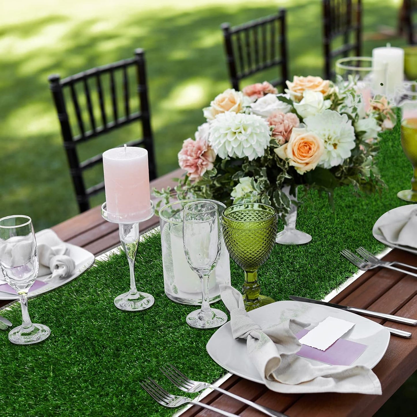 XLX TURF Green Grass Table Runner 12 x 132 Inch, Artificial Greenery Table Centerpiece Tabletop Decor for Wedding, Birthday Party, Banquet, Baby Shower
