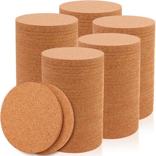 200 PCS Cork Coaster Bulk for Drink Absorbent 4 Inches Tea or Coffee Coaster Set Round Heat Resistant Bar Cup Mat Reusable Table Blank Gift for DIY Craft Holiday Wedding Birthday Party Supply